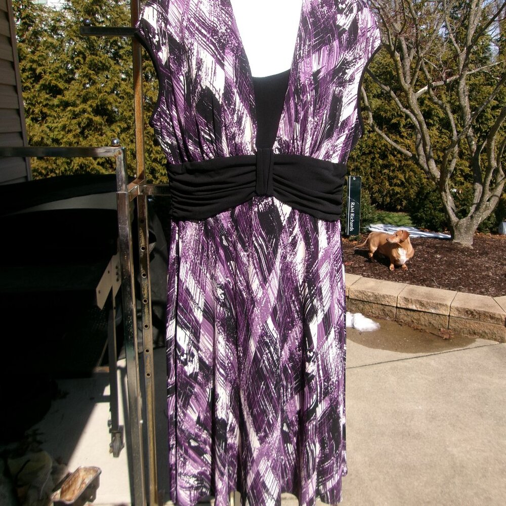 NWT RM RICHARDS BLACK&PURPLE PRINT KNIT DRESS 14P
